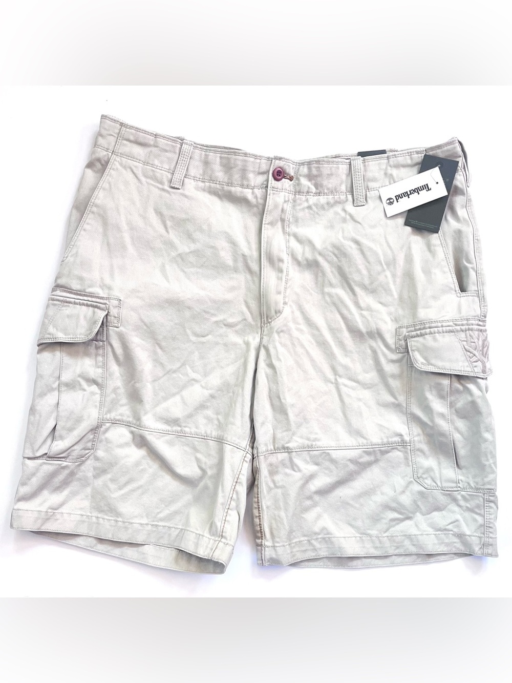 New NWT Men's Timberland Cotton Twill Cargo Shorts in Ecru Beige (40)